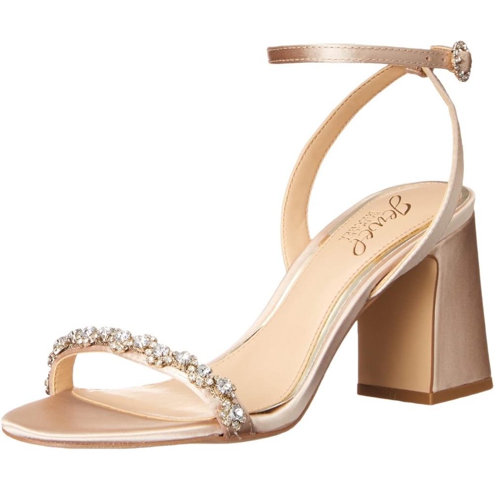 Badgley Mischka, Alyna Bejeweled Block Heel, size 9.5, champagne